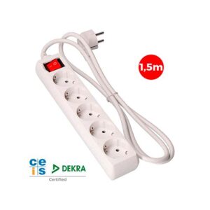 EDM BLOCO 5 TOMADAS SCHUKO + INTERRUPTOR 1,5m 3x1,5mm