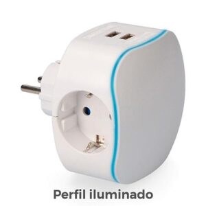 EDM FICHA TRIPLA SCHUKO T/TL 16A 250V 2 TOMADAS USB 2100mAh
